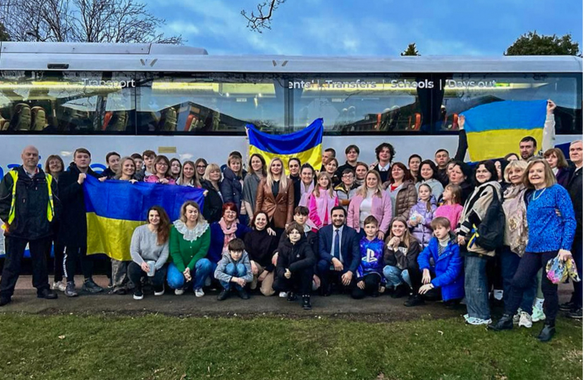 Saqib Bhatti MP along with the group of Ukrainian refugees departing for their trip down to London