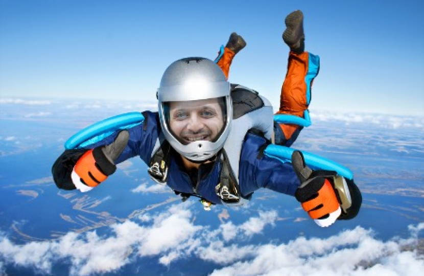 A mocked up image of Saqib skydiving