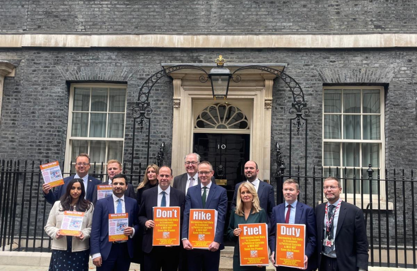 Saqib Bhatti MP brining his fuel duty petition to 10 Downing Street 