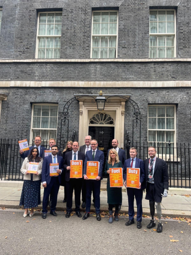 Saqib Bhatti MP brining his fuel duty petition to 10 Downing Street 